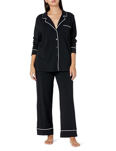 Amazon Essentials Women's Cotton Modal Long-Sleeve Shirt and Full-Length Bottom Pajama Set, Black, Medium
