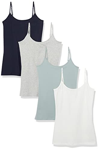 Amazon Essentials Women's Slim-Fit Camisole, Pack of 4, Grey/Navy/Turquoise Green/White, XX-Large