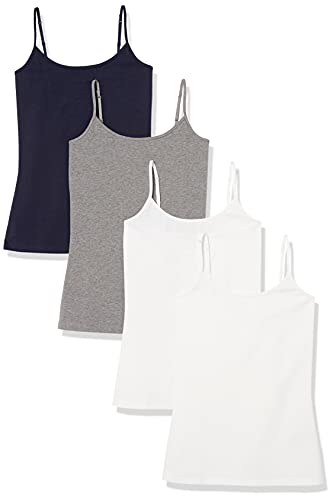 Amazon Essentials Women's Slim-Fit Camisole, Pack of 4, Dark Grey Heather/Navy/White, Small