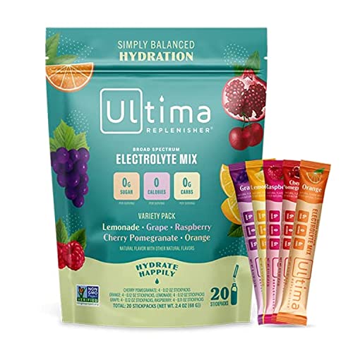 Ultima Replenisher Daily Electrolyte Powder Drink Mix – Sugar Free – Original Variety, 20 Stickpacks – Hydration Packets with 6 Electrolytes and Minerals – Keto Friendly, Vegan, Non-GMO