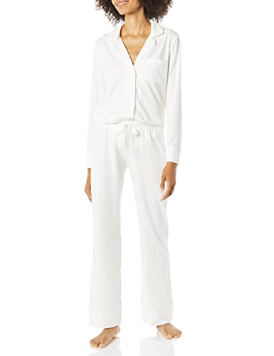 Amazon Essentials Women's Cotton Modal Long-Sleeve Shirt and Full-Length Bottom Pajama Set, White, 1X
