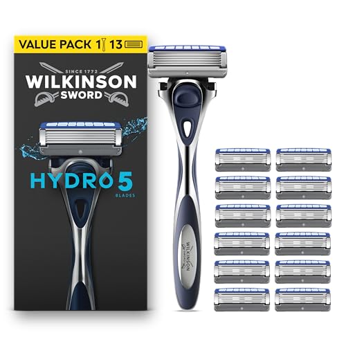 Wilkinson Sword Hydro 5 Men’s Razor, Great Addition to Wash Bags for Men's Grooming, Great Shavers for Routine Shaving, 1 Reusable Handle plus 13 Refill Blades Pack WINNER OF THE WHICH? BEST BUY AWARD