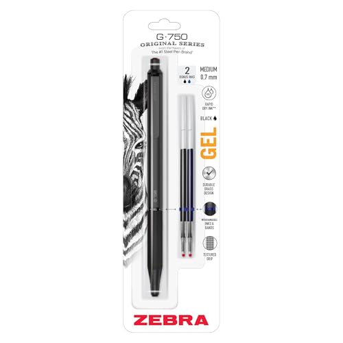 Zebra Pen G-750 Retractable Gel Pen, Black Brass Barrel, Medium Point, Black Ink, 1-Pack, Model Number: 49811