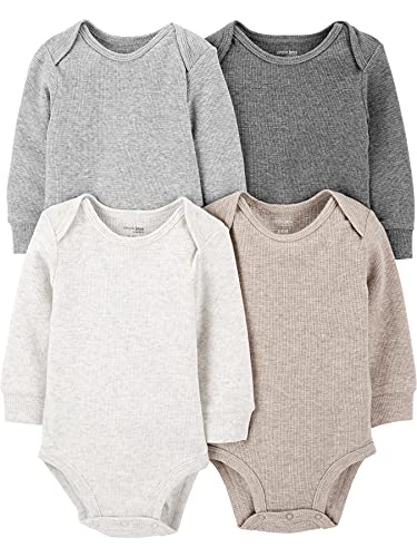 Simple Joys by Carter's unisex-baby 4-Pack Long-Sleeve Thermal Bodysuits, Beige/Dark Grey/Grey/Ivory, 0-3 Months