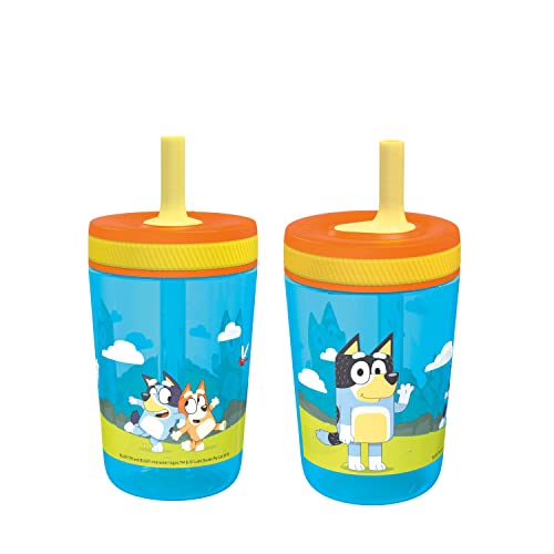 Zak Designs 15oz Bluey Kelso Tumbler Set, Leak-Proof Screw-On Lid with Straw Made of Durable Plastic and Silicone, Perfect Bundle for Kids, 2 Count (Pack of 1)