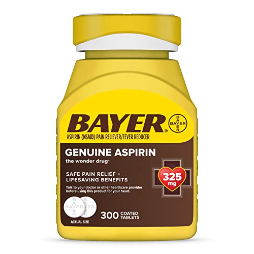Bayer Genuine Aspirin 325 mg, Pain Reliever and Fever Reducer, Head, Muscle, Minor Arthritis, Back, Tooth, and Menstrual Pain, 300 Coated Tablets