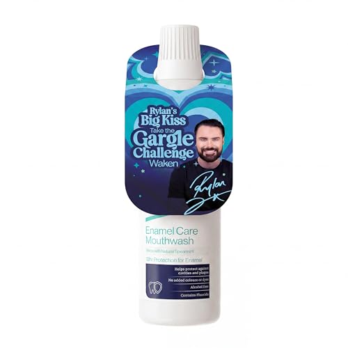 Waken Enamel Care Mouthwash, Alcohol Free with Natural Mint Extracts, 12hr Protection, Vegan, Fluoride Mouthwash for Enamel, Clean Teeth, Fresh Breath & Oral Care, No Artificial Colours or Dyes, 500ml