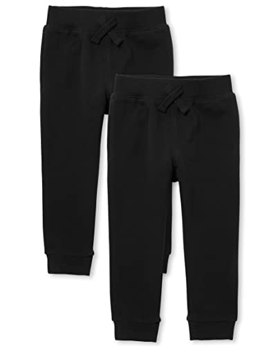 The Children's Place Baby Boys and Toddler Active Fleece Jogger Pants, Black 2 Pack, 3T US
