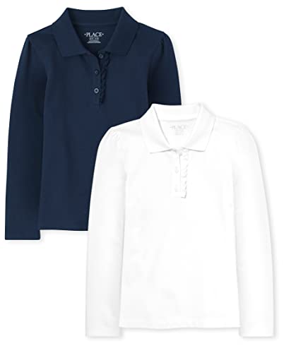 The Children's Place Girl's Long Sleeve Ruffle Pique Polo, Tidal/White, XX-Large