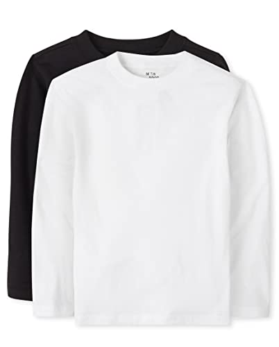 The Children's Place baby boys And Toddler Long Sleeve Basic Layering T-shirt Shirt, Black/White 2 Pack, 4T US