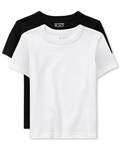 The Children's Place baby boys And Toddler Short Sleeve Basic Layering T-shirt Shirt, Black/White 2 Pack, 4T US