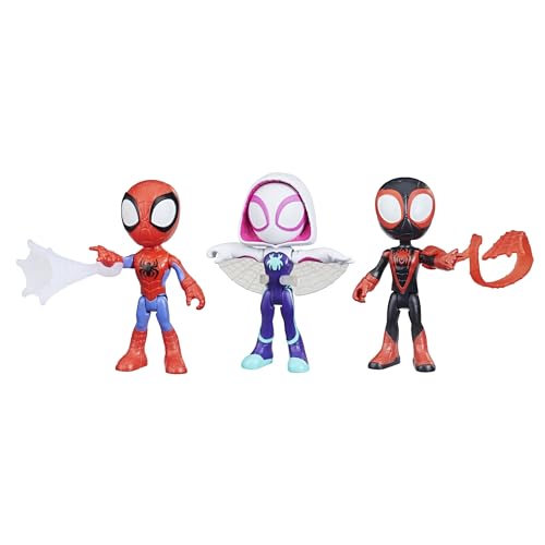 Spidey and his Amazing Friends 3-Pack, 4-Inch Scale Marvel Action Figures, Includes 3 Figures and 3 Accessories, Spider-Man, Ghost-Spider & Miles Morales (Amazon Exclusive)