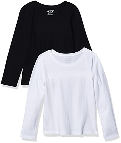 The Children's Place baby girls And Toddler Long Sleeve Basic Layering T-shirt T Shirt, Black/White 2 Pack, 18-24 Months US
