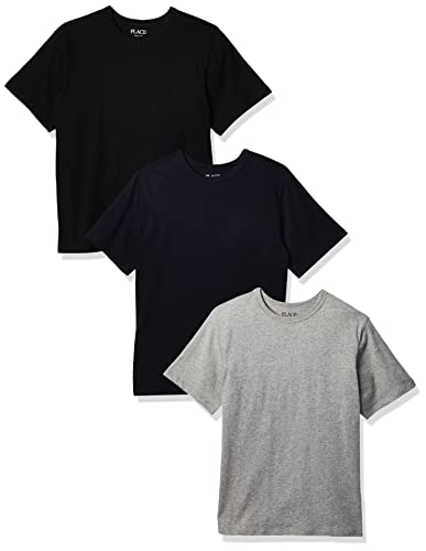 The Children's Place boys Long Sleeve Basic Layering T-shirt T Shirt, Black/H Gray/White 3 Pack, Large US