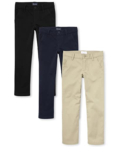 The Children's Place Girls Skinny Chino Pants,Black/Sandy/Tidal 3 Pack,10S