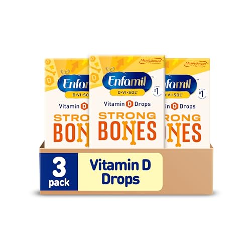 Enfamil Baby Vitamin D-Vi-Sol Vitamin D Liquid Supplement Drops for Infants, Supporting Strong Teeth & bones in Newborn Babies, Easy-to-Use, Gluten-Free, 50 mL Dropper Bottle, Pack of 3