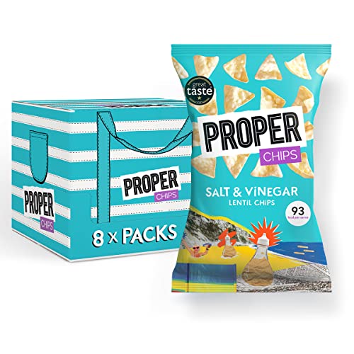 PROPERCHIPS - Salt & Vinegar Lentil Chips, Vegan, Gluten Free Snacks, Sharing Bags 85g (8 Packs)