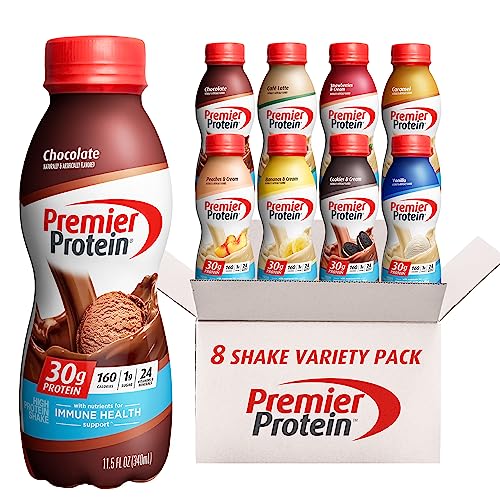Premier Protein Shakes, 8 Flavor Variety Pack, 30g Protein, 1g Sugar, 24 Vitamins & Minerals, Nutrients to Support Immune Health 11.5 Fl Oz (8 Pack)
