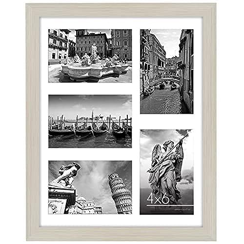 Americanflat 4x6 Collage Picture Frame with Shatter-Resistant Glass - Fits Five 4x6 Photos or Use as One 11x14 Picture Frame - Signature Collection - Collage Frames for Wall Display - Light Wood