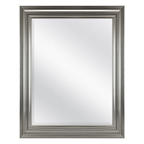 MCS Ezra 22.66x28.66 Large Wall Mirror, Brushed Nickel & Beveled Detail Mirror, Vertical & Horizontal Wall Hanging Mirror for Bathroom, Bedroom & Livingroom