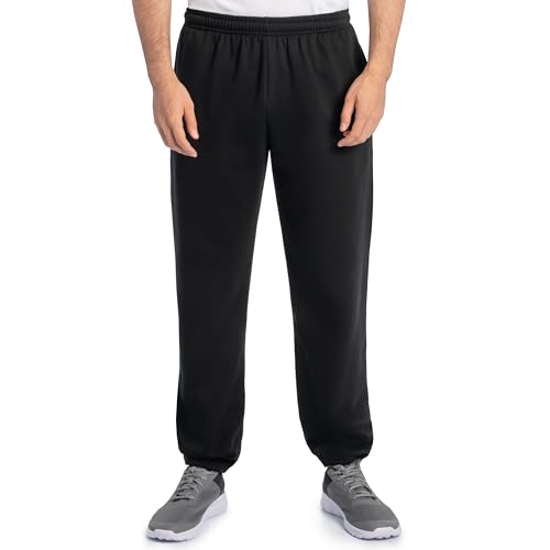 Fruit Of The Loom Mens Eversoft Fleece Elastic Bottom With Pockets, Relaxed Fit, Moisture Wicking, Breathable Sweatpants, Black, Large US