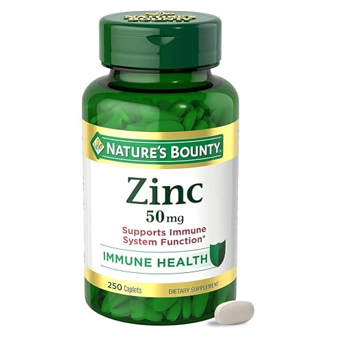 Nature’s Bounty Zinc 50mg, Immune Support & Antioxidant Supplement, Promotes Skin Health, 1 Caplet Per Day, Gluten Free, 250 Vegetarian Caplets