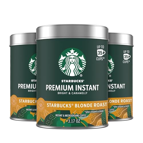Starbucks Premium Instant Coffee, Blonde Roast, 100% Arabica Beans, 3 Pack (3.17 Oz Each)