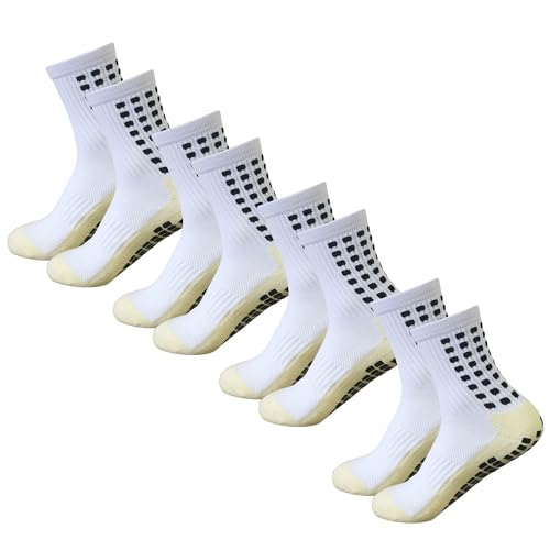 Yufree 4 Pairs Mens Grip Soccer Socks Non Slip Grippy Women Socks for Football Basketball Sports