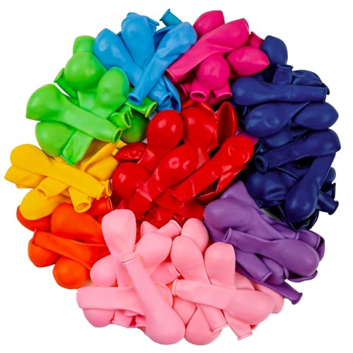 PartyWoo Assorted Colors Rainbow Balloons 100pcs 5 Inch Multicolor Colorful Primary Color Balloon for Graduation Baby Shower Unicorn Fiesta Flower Spring Rainbow Theme Birthday Party Decorations