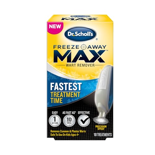 Dr. Scholl's Freeze Away MAX Wart Remover, 10 Treatments - As Fast As 10 Seconds to Treat Warts, Removes Common Warts & Plantar Warts on Hands & Feet, Easy to Use Precision Spray for Wart Removal