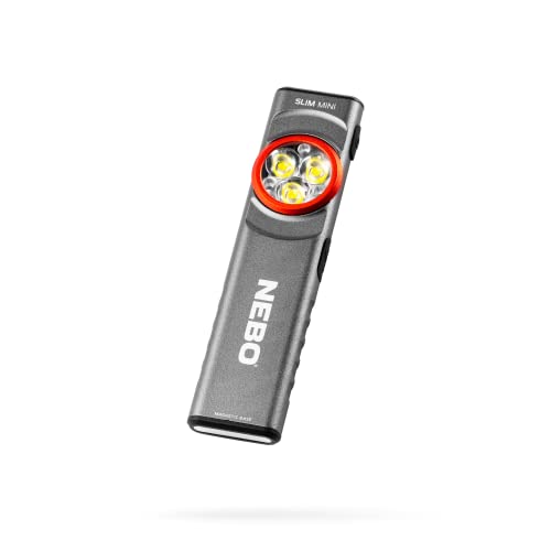 NEBO SLIM Mini Rechargeable Pocket Light | 250 Lumens, 2 Light Modes, Small Flashlight for EDC & Emergencies, Magnetic Base, Lightweight, Water Resistant & Durable, Includes Charging Cable