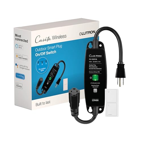 Lutron Caseta Weatherproof+ Outdoor Smart Plug and Pico Smart Remote | for Landscape and String Lighting | P-PKG1OUT-BL | Black
