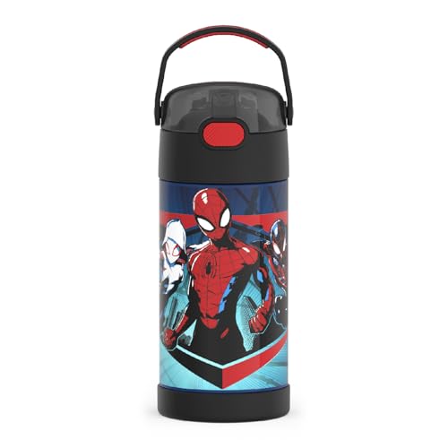 THERMOS FUNTAINER Water Bottle with Straw - 12 Ounce - Kids Stainless Steel Vacuum Insulated Water Bottle with Lid, Spider-Man