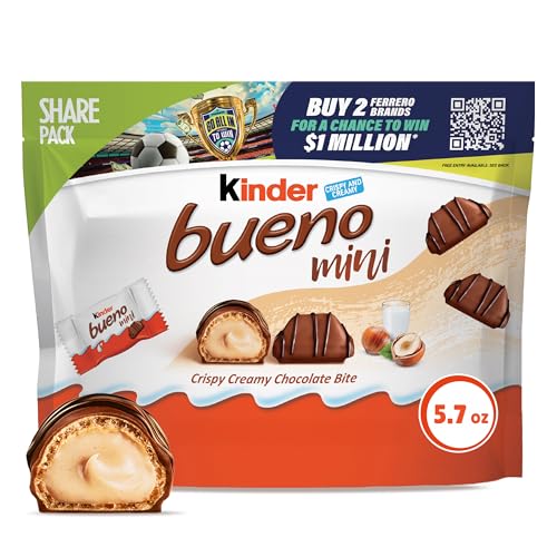 Kinder Bueno Mini, Milk Chocolate and Hazelnut Cream, Individually Wrapped Chocolate Bars, Share Size, 5.7 oz