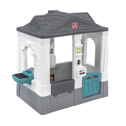 Step2 Neat & Tidy Cottage Kids Playhouse, Indoor/Outdoor Playset, Interactive Play with Sounds, Made of Durable Plastic, for Toddlers 1.5+ Years Old, Grey