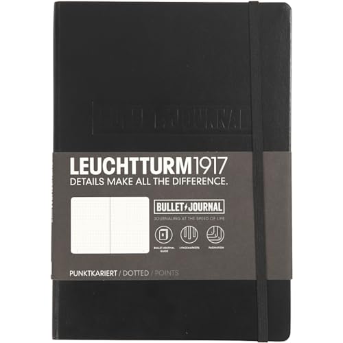 LEUCHTTURM1917 The Official Bullet Journal Edition 2 - Notebook Built for BuJo, Medium A5 204 Pages of 120gsm Paper, with Bujo Pocket Guide (Black)