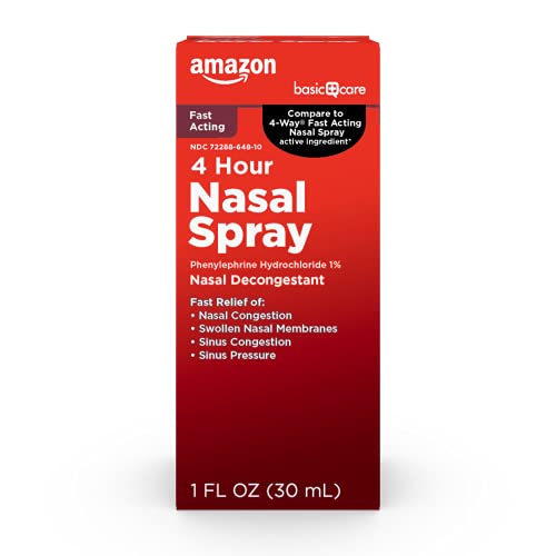 Amazon Basic Care Nasal Four Nasal Spray, Phenylephrine Hydrochloride 1 Percent, Nasal Decongestant, 1 fl oz (Pack of 1)