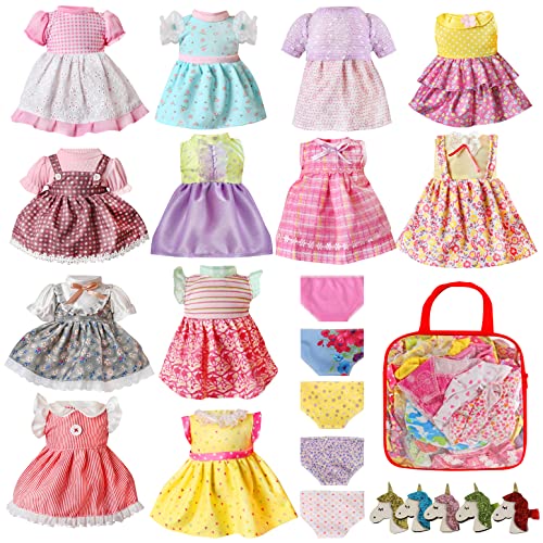 MLcnleS Alive Baby Doll Clothes and Accessories - 12 Sets Girl Doll Clothes Dress for 12 13 14 15 16 Inch Doll, Baby Doll Clothes - Doll Outfits Accessories w/Hairpin & Underwear for Doll Gift