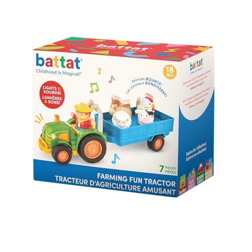 Battat - Farm Tractor Toy Set with Lights & Sounds - Toy Tractor and Cart with 4 Animals, Farmer Figure - Music & Animal Sounds for Toddlers 18 Months+