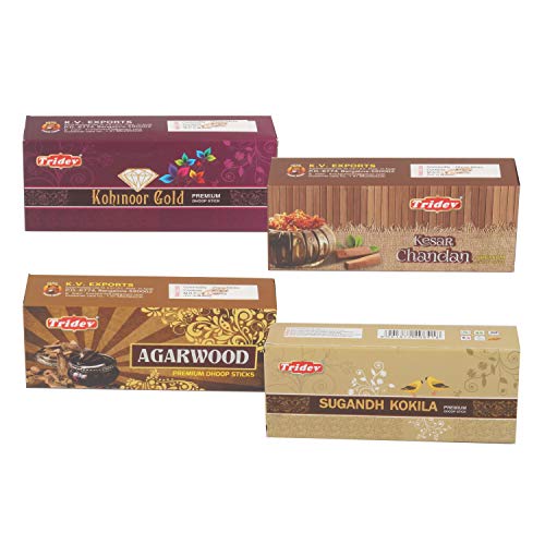 Klassic Premium Bamboo Free Dhoop Sticks/Sugandh Kokila-Agarwood-Kesar Chandan-Kohinoor Gold Scented Dhoop Sticks for Meditation, Room and Mandir (Pac