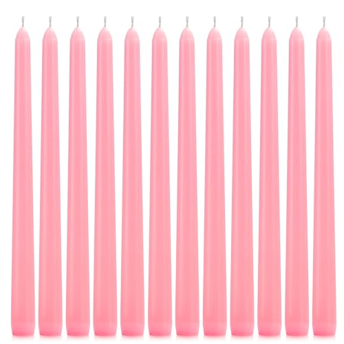 12 Pack Pink Taper Candles - Taper Candles 10 Inch Dripless, Smokeless & Unscented - 8 Hours Long Burning - Tall Candlesticks - Ideal for Weddings, Dinner Parties, Home Decor, Birthday Party
