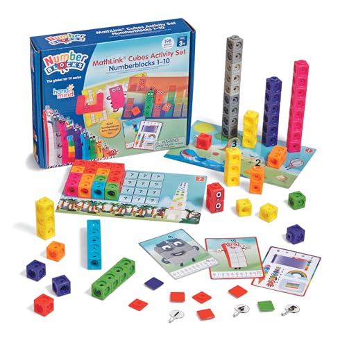 hand2mind MathLink Cubes Numberblocks 1-10 Activity Set, 30 Preschool Learning Activities, Counting Blocks, Linking Cubes, Educational Toys for Kids, Number Games, Math Manipulatives Kindergarten