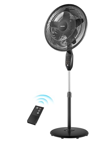 PELONIS PFS45A5BBB 18 inch 5-Blade Oscillating, Adjustable Standing Pedestal Remote, LED Display, 5 Speed Setting and 7-Hour Timer Fan, Black