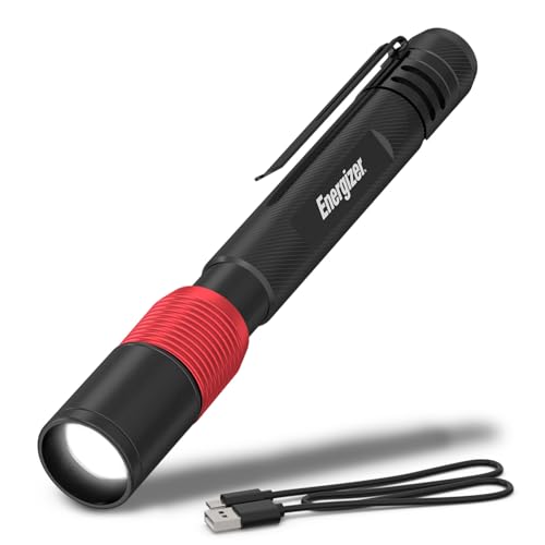 Energizer X-400 Pen light Flashlight Rechargeable, Bright Penlight IPX4 Water-Resistant, Lightweight and Durable, Rechargeable Flashlight, USB Charging Cable Included
