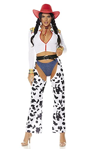 Forplay Women's Cowgirl Movie Character Costume 3-Piece Halloween Outfit with Top, Panty and Chaps, Multicolor, XS/S