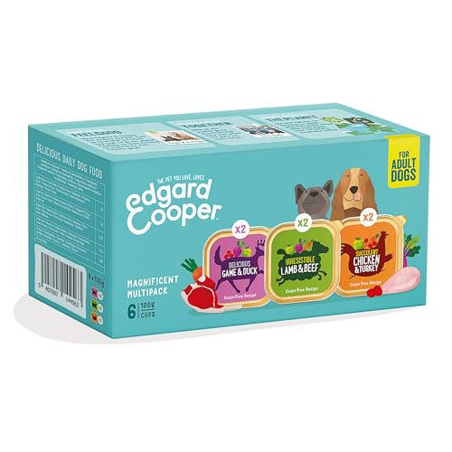 (-22%) Edgard Cooper Nassfutter für Hunde, Multipack, Huhn-Lamm-Wild, 6 x 100g, ohne Getreide Nutrition, schmackhafte und ausgewogene Ernährung, Hochwertige Proteine