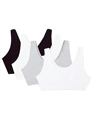 Fruit of the Loom Women's Built Up Tank Style Sports Bra Value Pack, Black/White/White/Heather Grey 4-Pack, 38