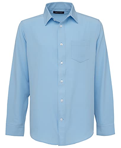 Nautica Young Men's School Uniform Long Sleeve Performance Oxford Button-Down Shirt, Ox Blue, 38-39
