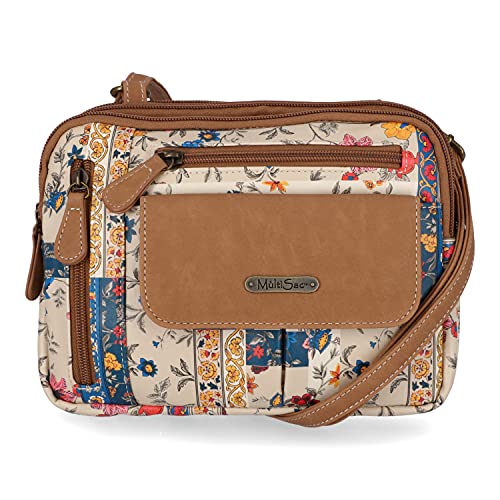 MultiSac Bolsa tiracolo Zippy com compartimento triplo, Patch bonito/avelã, One Size