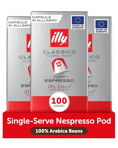 illy Aluminum Espresso Capsules - Compatible with Nespresso Machines - Classico Medium Roast Coffee - Mild & Balanced - Notes of Caramel, Orange Blossom & Jasmine Single Serve Capsules - 10 Count (Pack of 10)